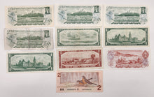 Load image into Gallery viewer, Circulated 1954, '67, '73, '74, '86 Canadian $1, $2 Bill
