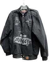 Load image into Gallery viewer, Black JH Design Go Daddy Nascar Varsity Jacket
