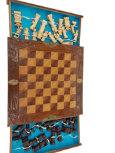 Load image into Gallery viewer, Vintage East Asian Hand Carved Wood Chess set with folding board.
